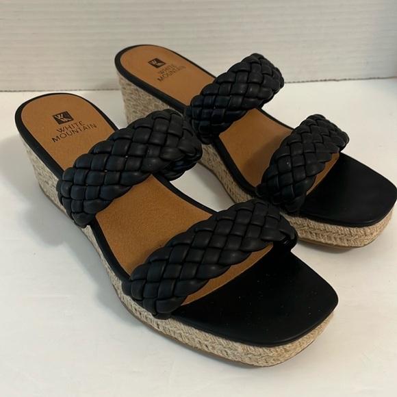 White Mountain sandals woman’s size 8 black slip on double braided espadrille - Picture 1 of 13